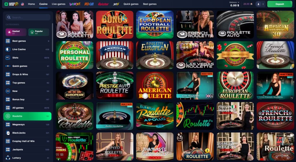 Live roulette in LuckyStar Online Casino