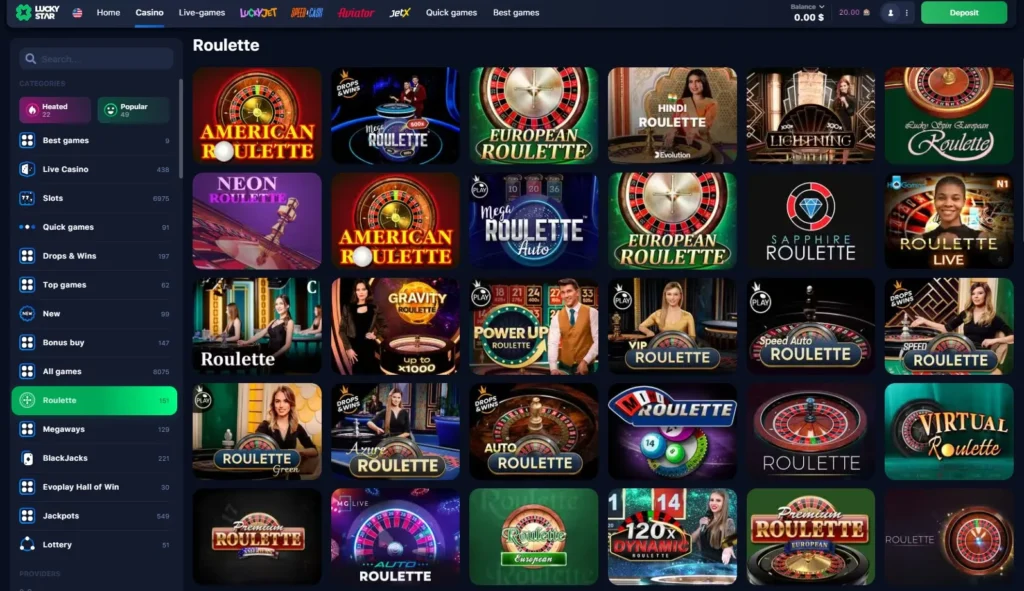 Roulette games in LuckyStar Online Casino