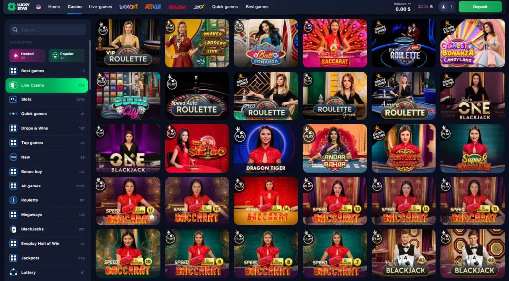 LuckyStar Live Casino lobby