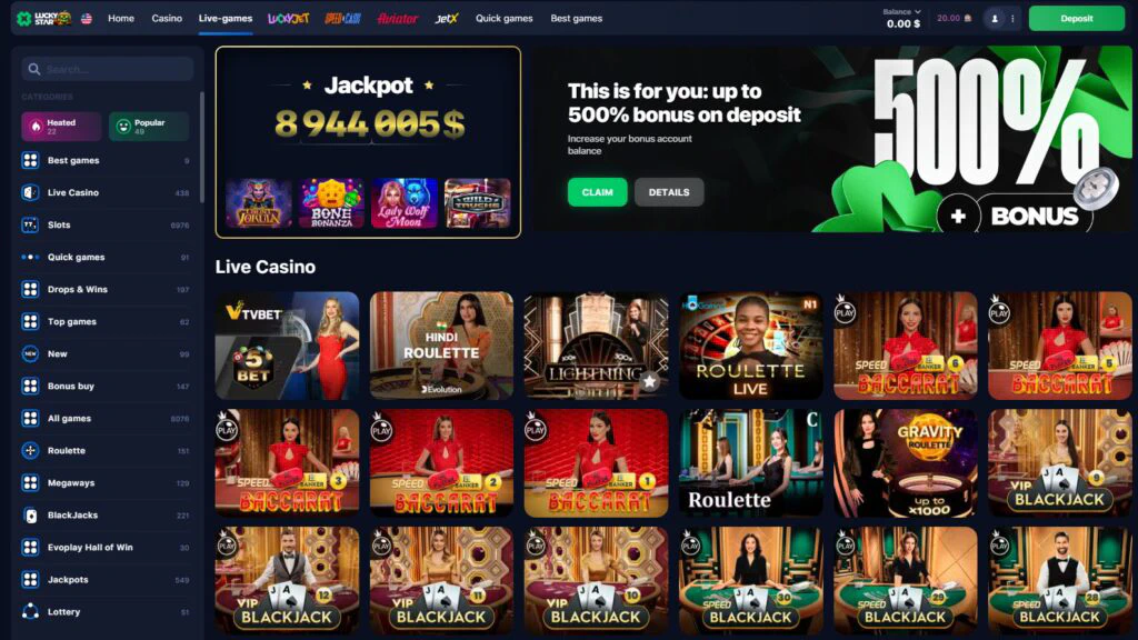 Live dealer games in LuckyStar Online Casino