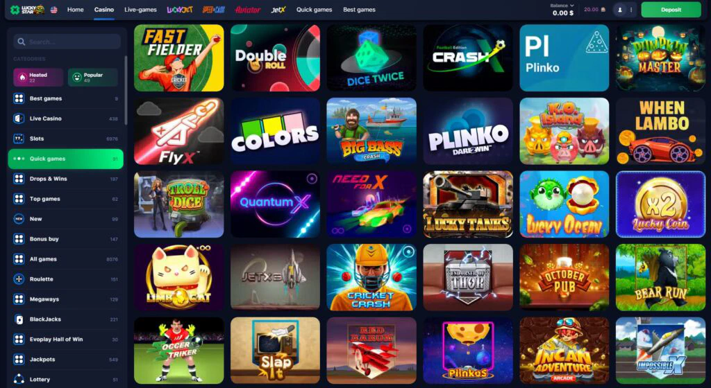 Quick games in LuckyStar Online Casino